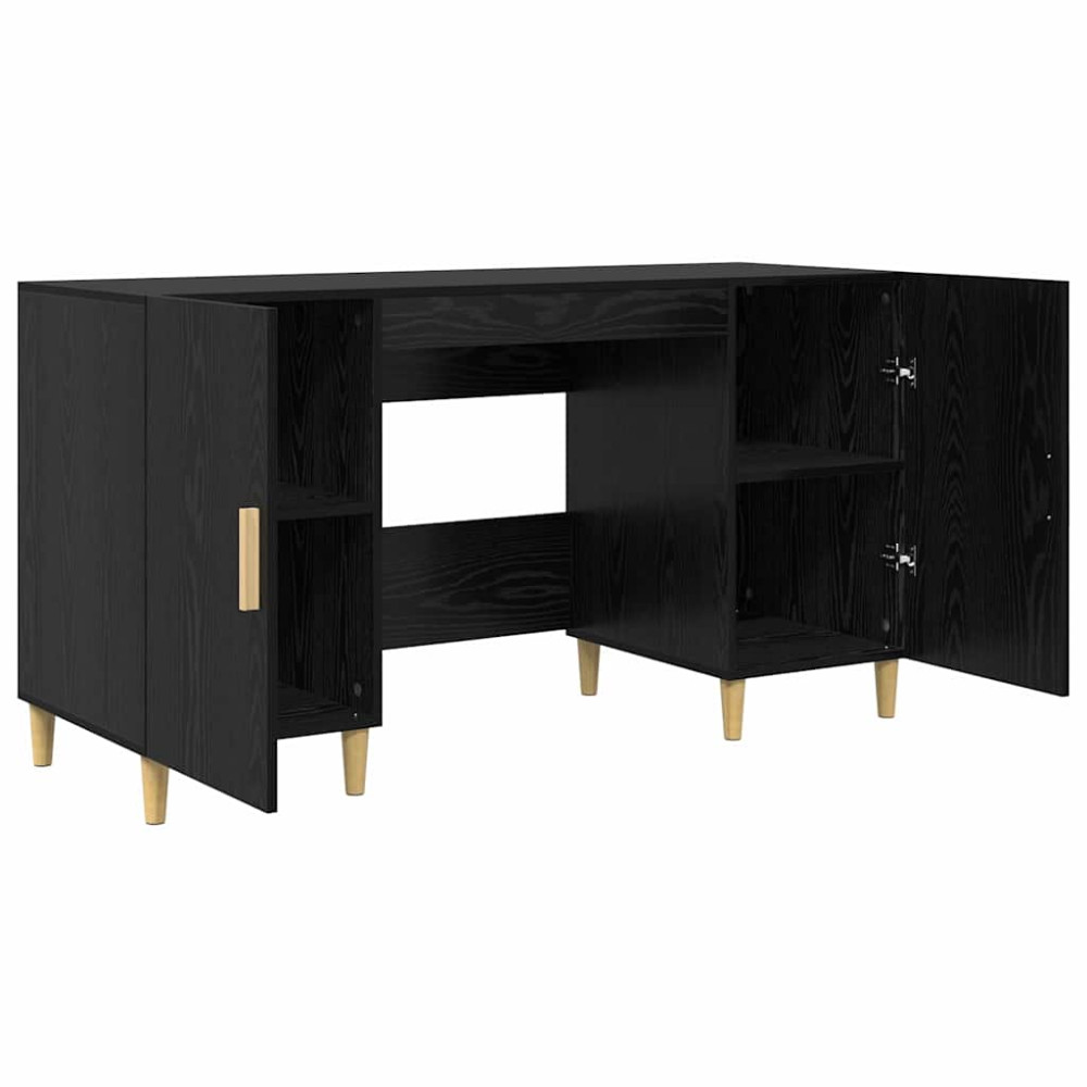Produktbild för Skrivbord med hylla Svart Ek 140 x 50 x 75 cm Konstruerat trä