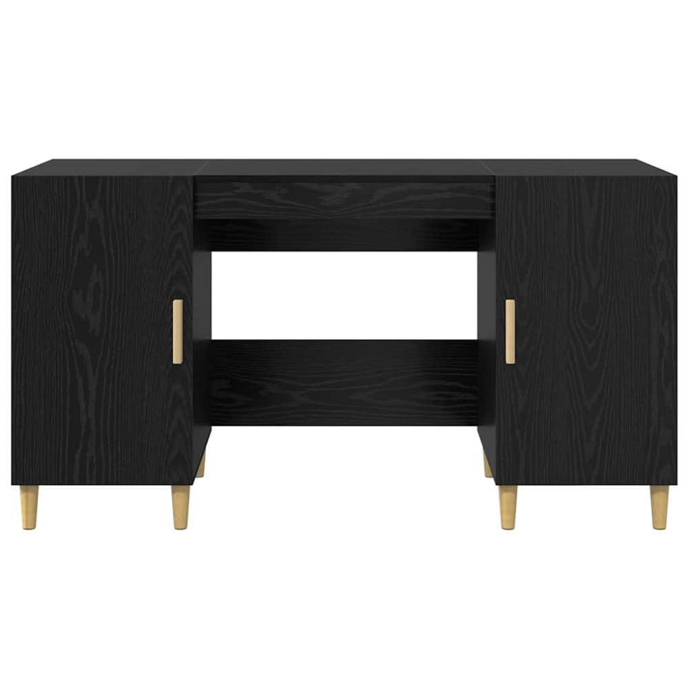 Produktbild för Skrivbord med hylla Svart Ek 140 x 50 x 75 cm Konstruerat trä