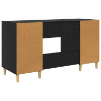 Produktbild för Skrivbord med hylla Svart Ek 140 x 50 x 75 cm Konstruerat trä