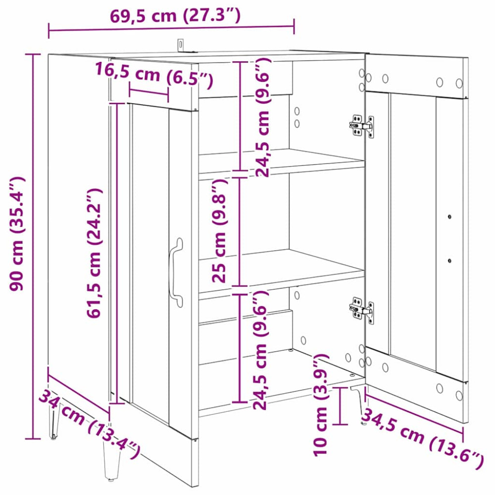 Produktbild för Sideboard Svart Ek 69,5 x 34 x 90 cm Konstruerat trä