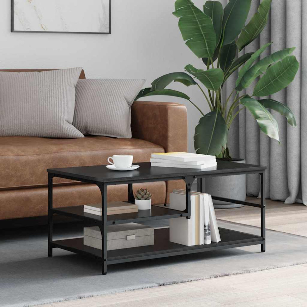 Produktbild för Kaffeebord Svart Ek 90 x 49 x 40 cm Konstruerat trä