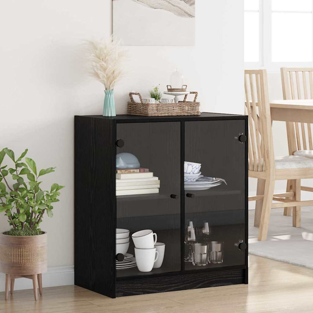 Produktbild för Sidokabinett Svart Ek 68 x 37 x 75,5 cm Konstruerat trä