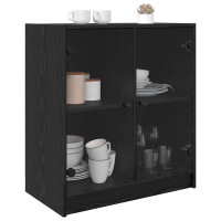 Produktbild för Sidokabinett Svart Ek 68 x 37 x 75,5 cm Konstruerat trä