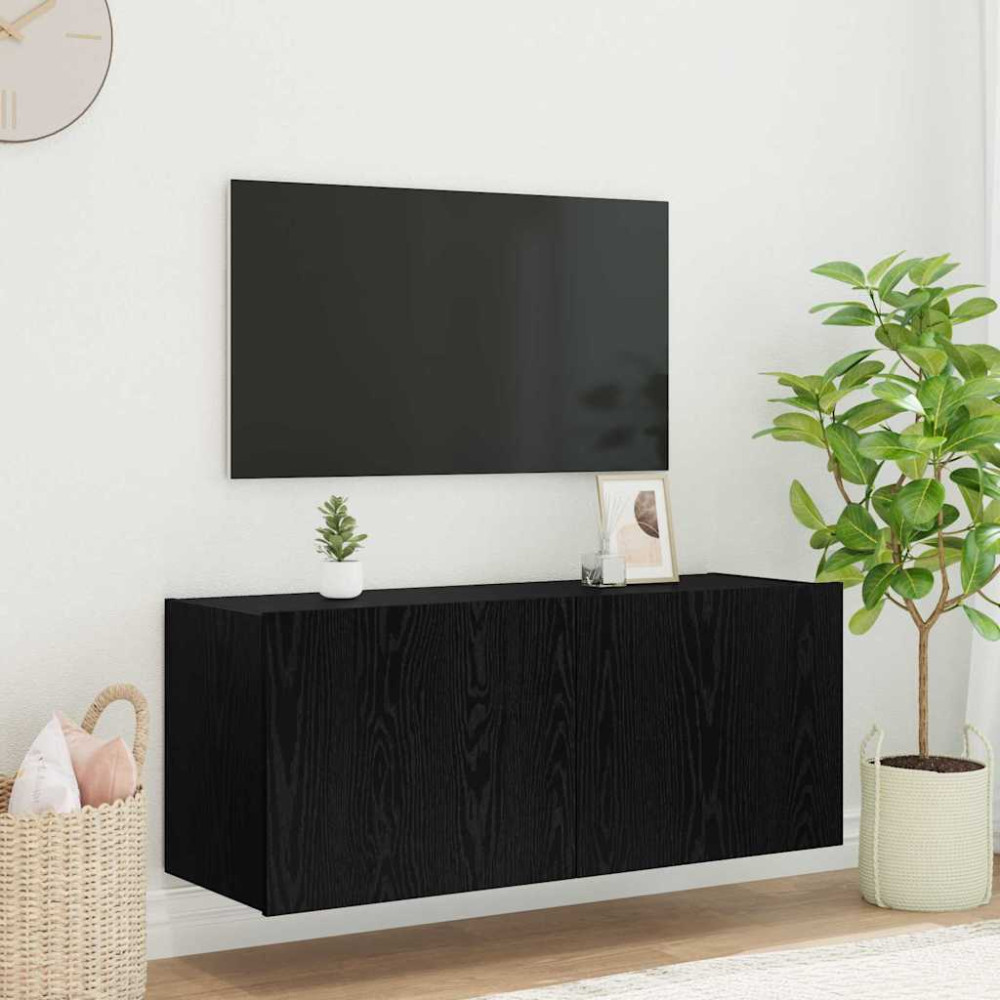 Produktbild för TV Vägghylla med LED Svart Ek 100 x 35 x 41 cm Konstruerat trä