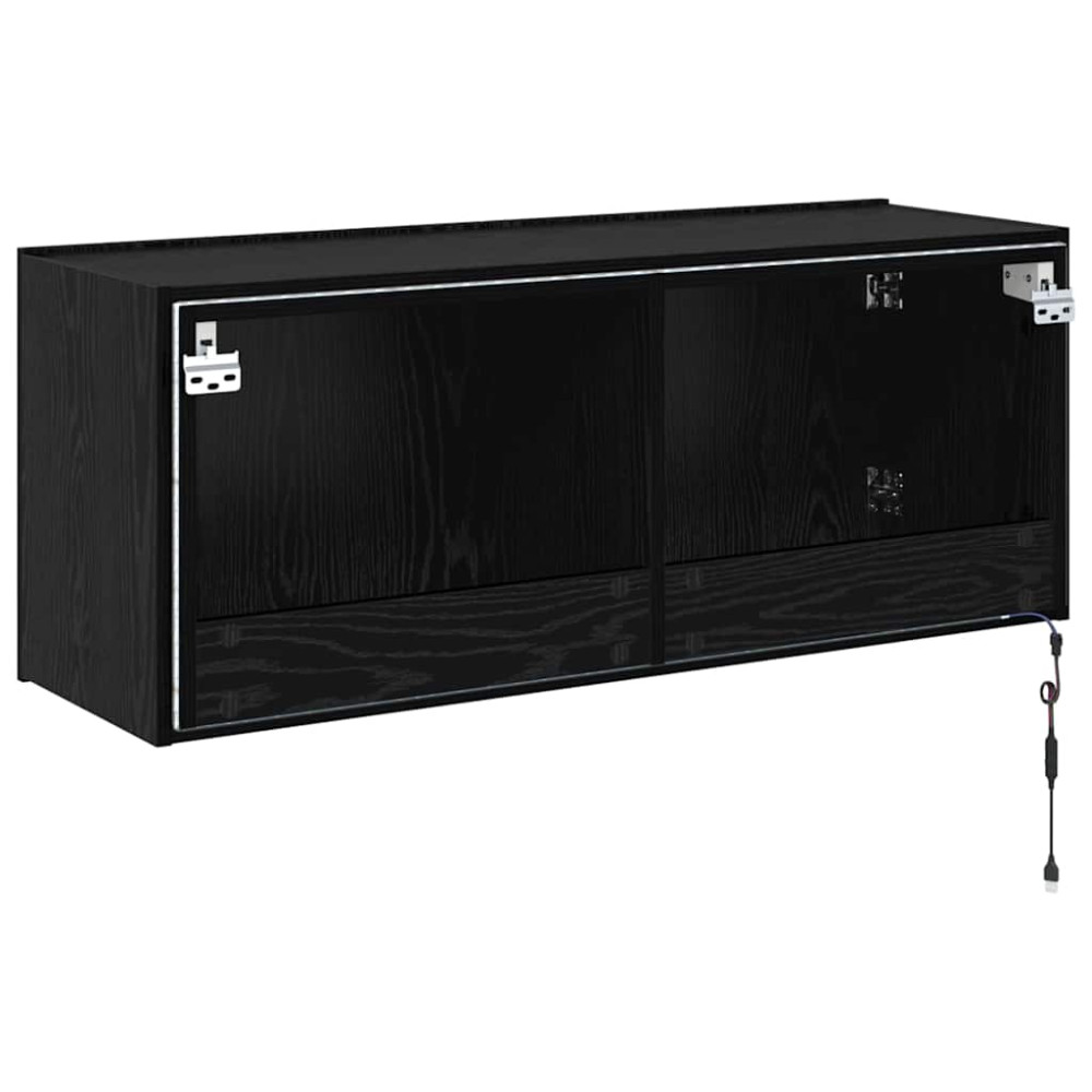 Produktbild för TV Vägghylla med LED Svart Ek 100 x 35 x 41 cm Konstruerat trä