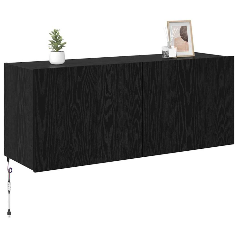 Produktbild för TV Vägghylla med LED Svart Ek 100 x 35 x 41 cm Konstruerat trä