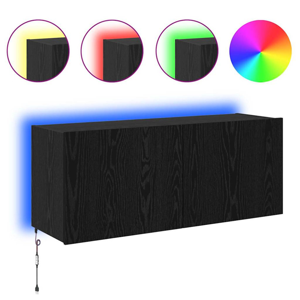 Produktbild för TV Vägghylla med LED Svart Ek 100 x 35 x 41 cm Konstruerat trä
