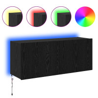 Produktbild för TV Vägghylla med LED Svart Ek 100 x 35 x 41 cm Konstruerat trä