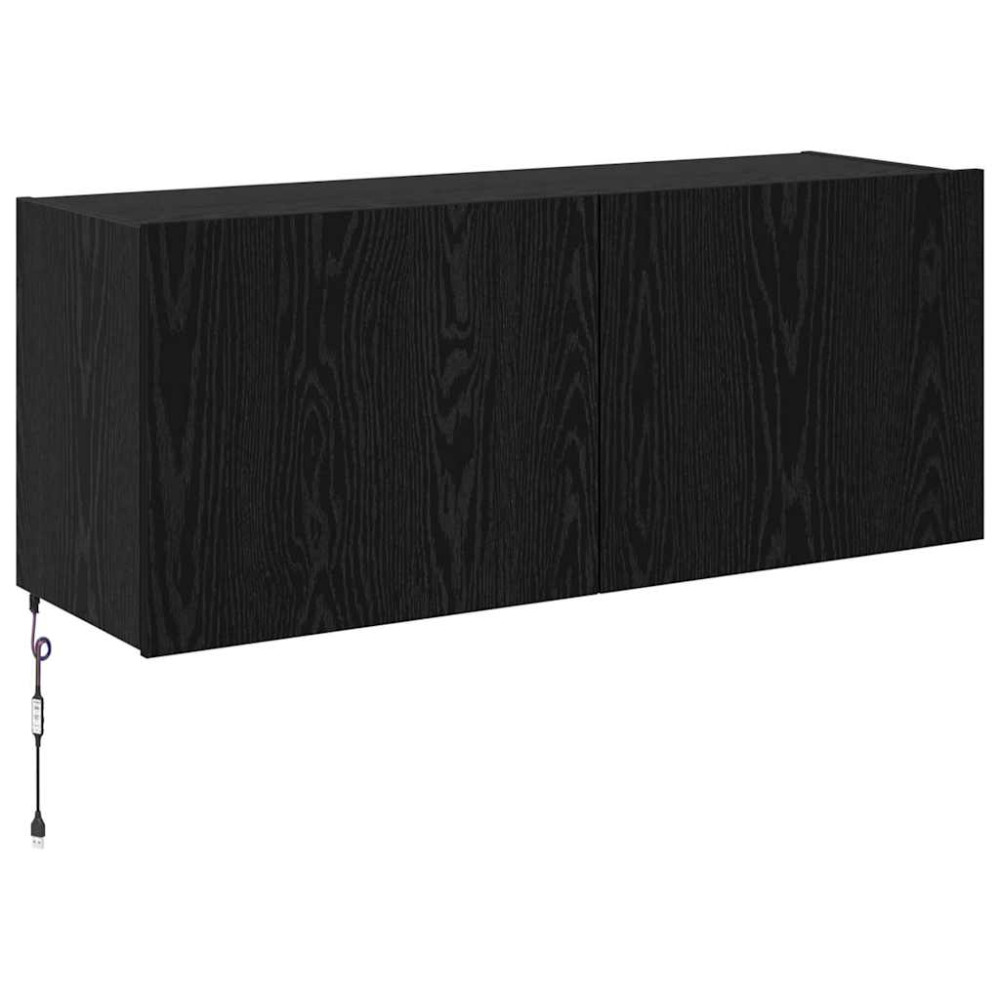 Produktbild för TV Vägghylla med LED Svart Ek 100 x 35 x 41 cm Konstruerat trä