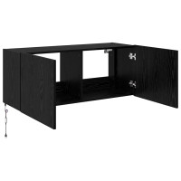 Produktbild för TV Vägghylla med LED Svart Ek 100 x 35 x 41 cm Konstruerat trä