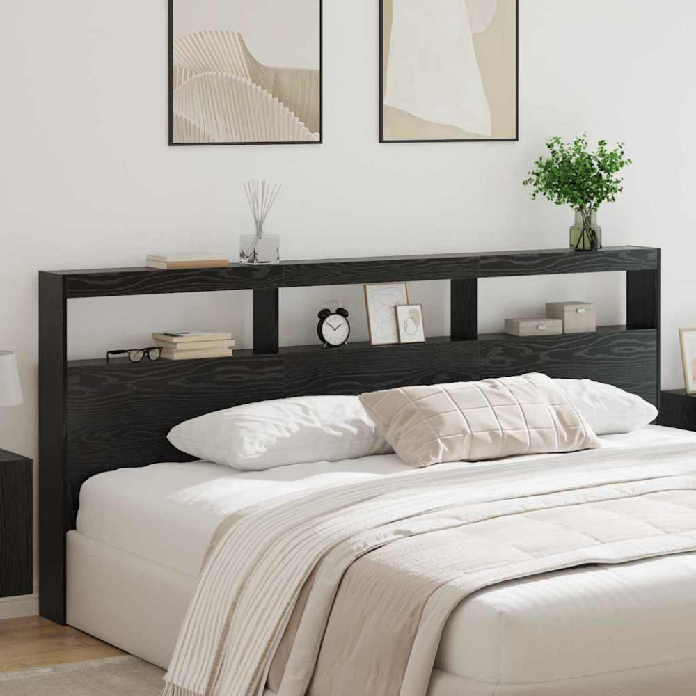 Produktbild för Huvudgavel med hylla Svart Ek 220 x 17 x 102 cm Konstruerat trä