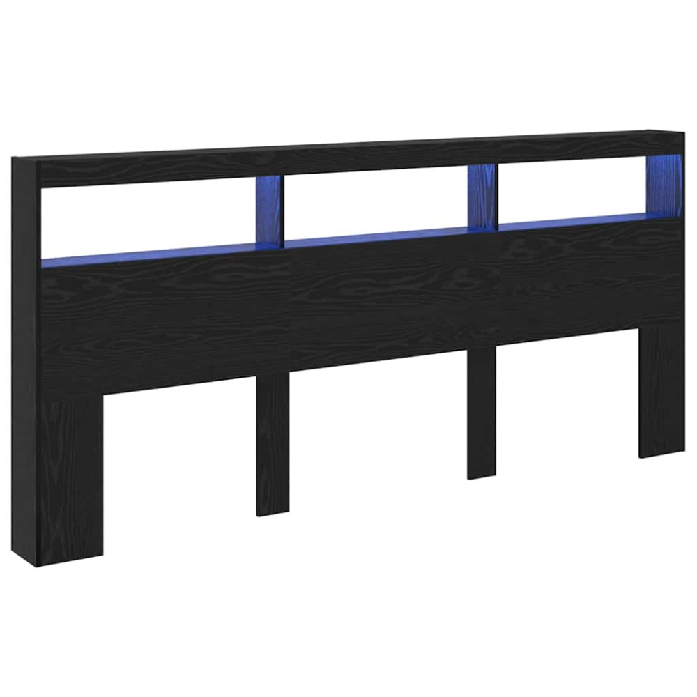 Produktbild för Huvudgavel med hylla Svart Ek 220 x 17 x 102 cm Konstruerat trä