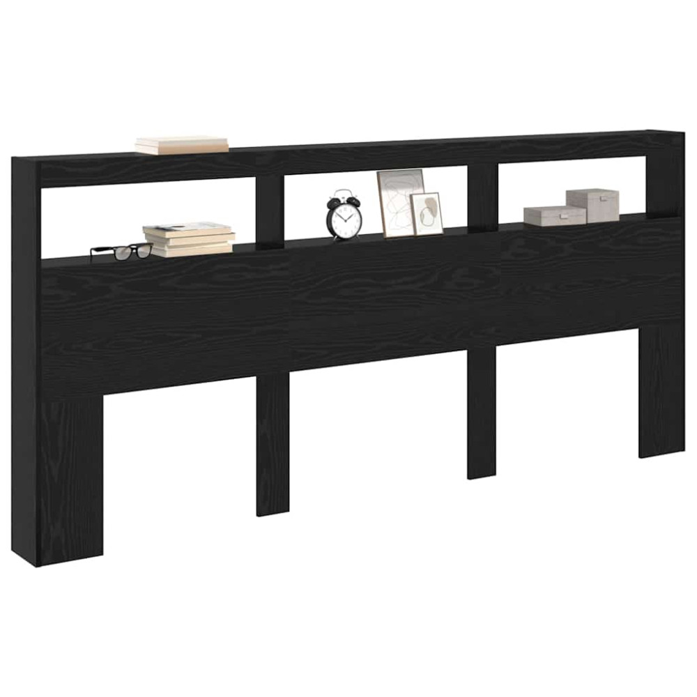 Produktbild för Huvudgavel med hylla Svart Ek 220 x 17 x 102 cm Konstruerat trä