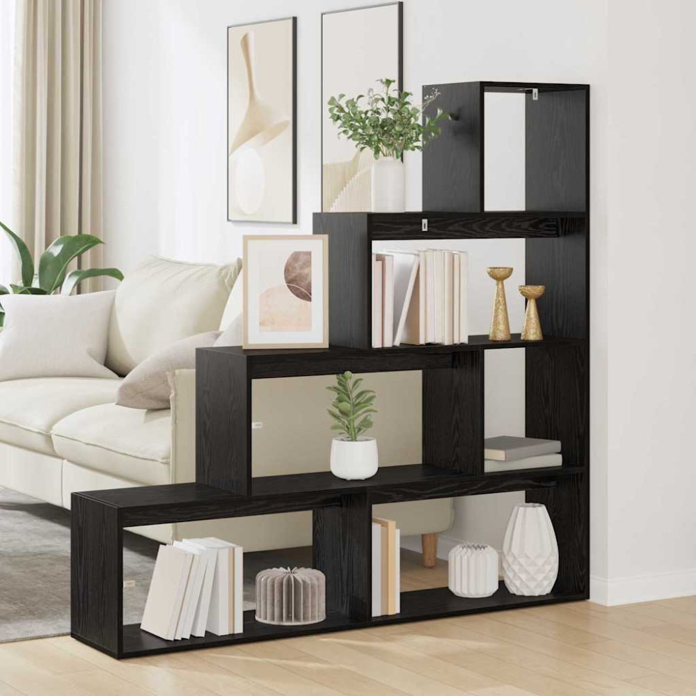 Produktbild för Rumsavdelare Bokhylla Svart Ek 137,5 x 29 x 103,5 cm