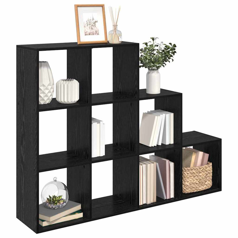 Produktbild för Rumsavdelare Bokhylla Svart Ek 137,5 x 29 x 103,5 cm