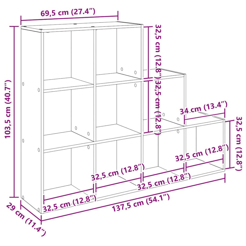 Produktbild för Rumsavdelare Bokhylla Svart Ek 137,5 x 29 x 103,5 cm