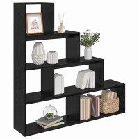 Produktbild för Rumsavdelare Bokhylla Svart Ek 143,5 x 29 x 143,5 cm