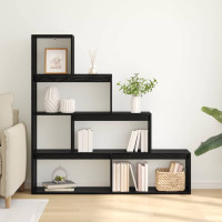 Produktbild för Rumsavdelare Bokhylla Svart Ek 143,5 x 29 x 143,5 cm