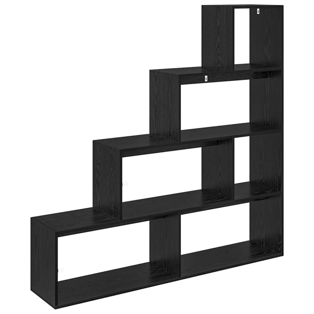 Produktbild för Rumsavdelare Bokhylla Svart Ek 143,5 x 29 x 143,5 cm