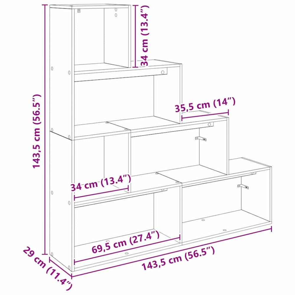 Produktbild för Rumsavdelare Bokhylla Svart Ek 143,5 x 29 x 143,5 cm