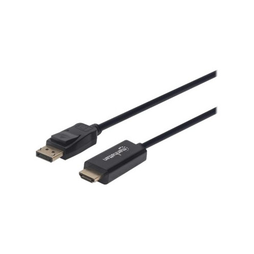 Manhattan Manhattan DisplayPort 1.2 to HDMI Cable, 4K@60Hz, 1.8m, Male to Male, DP With Latch, Black, Not Bi-Directional, Three Year Warranty, Polybag - adapterkabel - DisplayPort / HDMI - 1.8 m