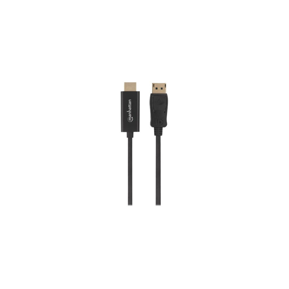 Produktbild för Manhattan DisplayPort 1.2 to HDMI Cable, 4K@60Hz, 1.8m, Male to Male, DP With Latch, Black, Not Bi-Directional, Three Year Warranty, Polybag - adapterkabel - DisplayPort / HDMI - 1.8 m