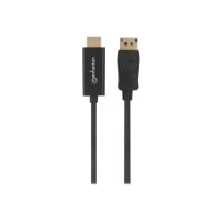 Produktbild för Manhattan DisplayPort 1.2 to HDMI Cable, 4K@60Hz, 1.8m, Male to Male, DP With Latch, Black, Not Bi-Directional, Three Year Warranty, Polybag - adapterkabel - DisplayPort / HDMI - 1.8 m