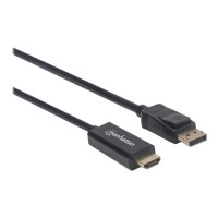 Produktbild för Manhattan DisplayPort 1.2 to HDMI Cable, 4K@60Hz, 1.8m, Male to Male, DP With Latch, Black, Not Bi-Directional, Three Year Warranty, Polybag - adapterkabel - DisplayPort / HDMI - 1.8 m