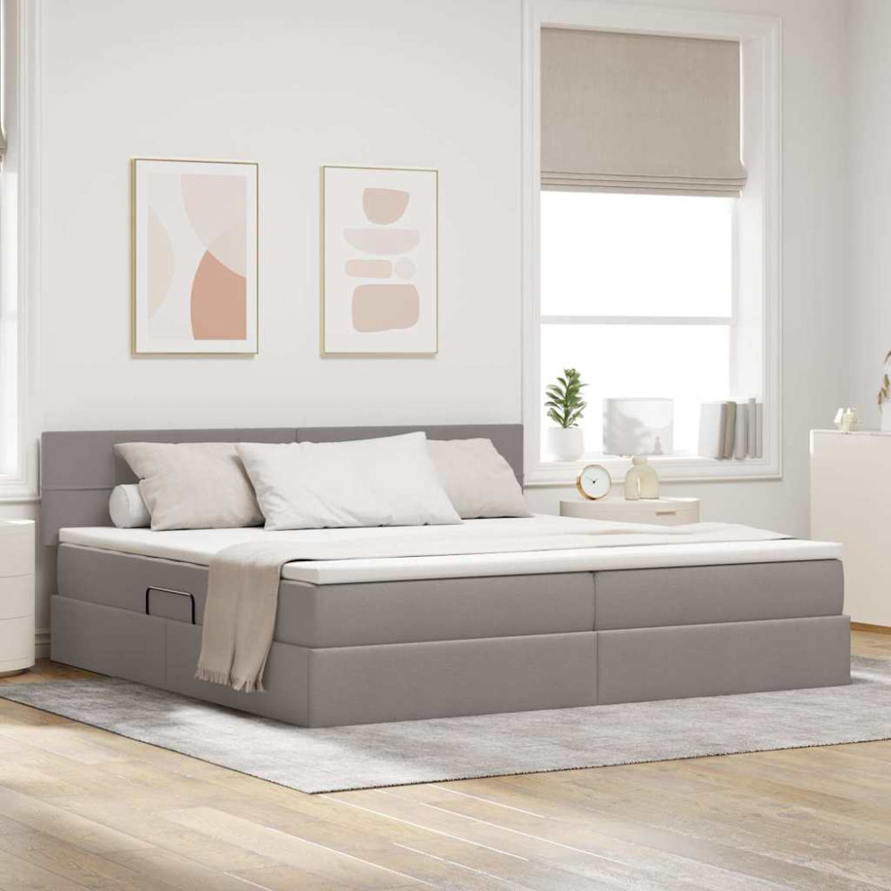 Produktbild för LED förvaringssäng med madrass Taupe 200 x 200 cm Tyg