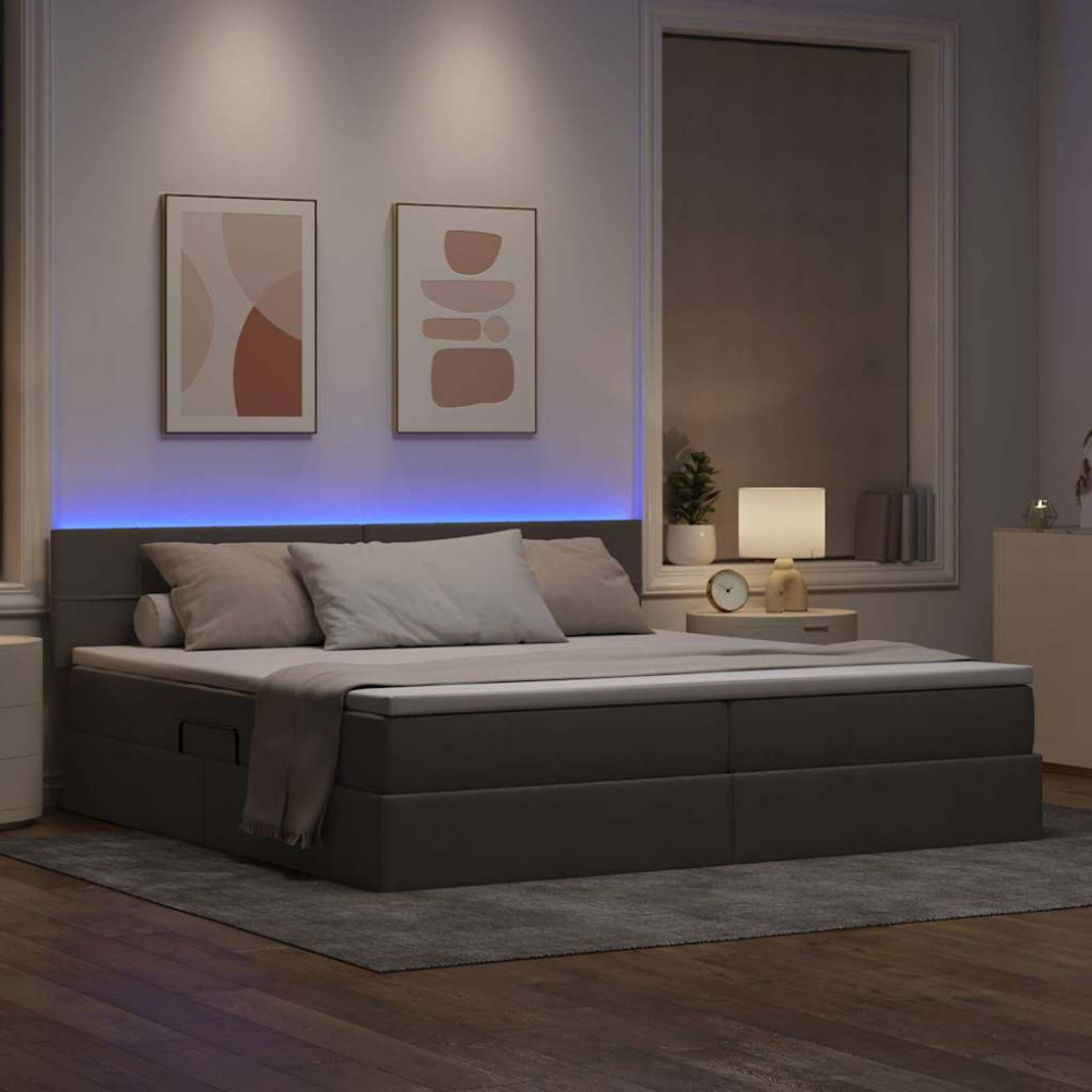 Produktbild för LED förvaringssäng med madrass Taupe 200 x 200 cm Tyg