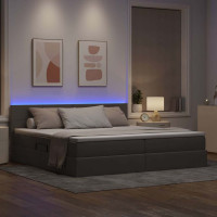Produktbild för LED förvaringssäng med madrass Taupe 200 x 200 cm Tyg