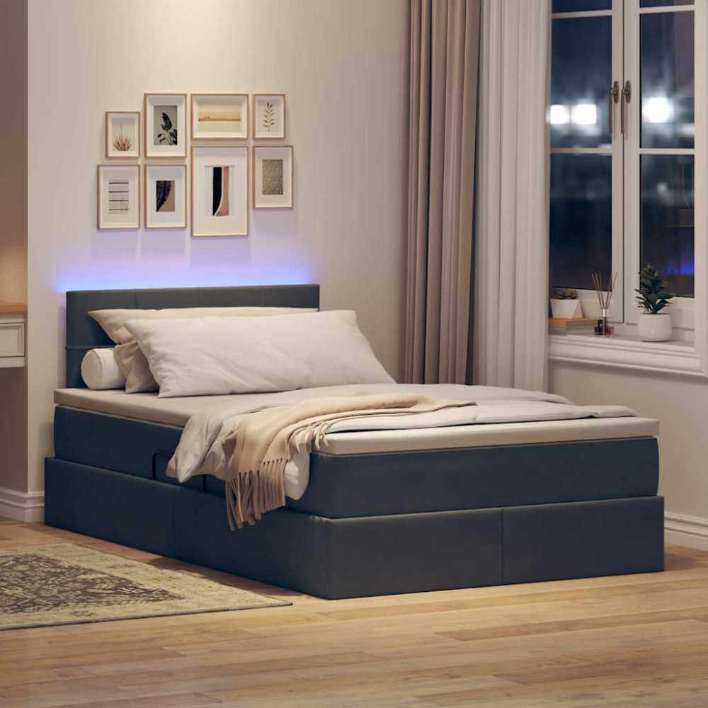 Produktbild för LED förvaringssäng med madrass Mörkgrå 120 x 200 cm Sammet