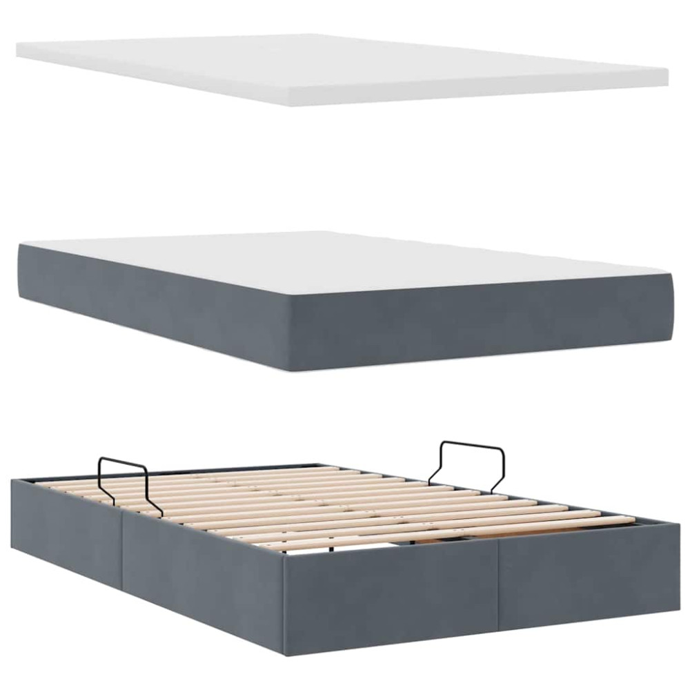 Produktbild för LED förvaringssäng med madrass Mörkgrå 120 x 200 cm Sammet
