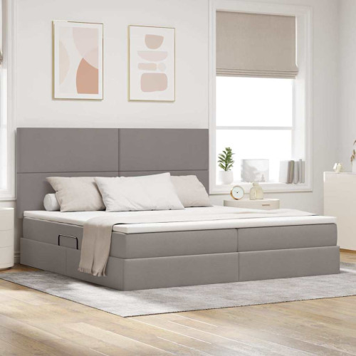 vidaXL LED förvaringssäng med madrass Taupe 200 x 200 cm Tyg