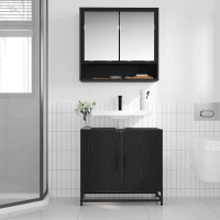 Produktbild för Badrumsmöbelset med hylla 2 pcs Svart Ek Konstruerat trä