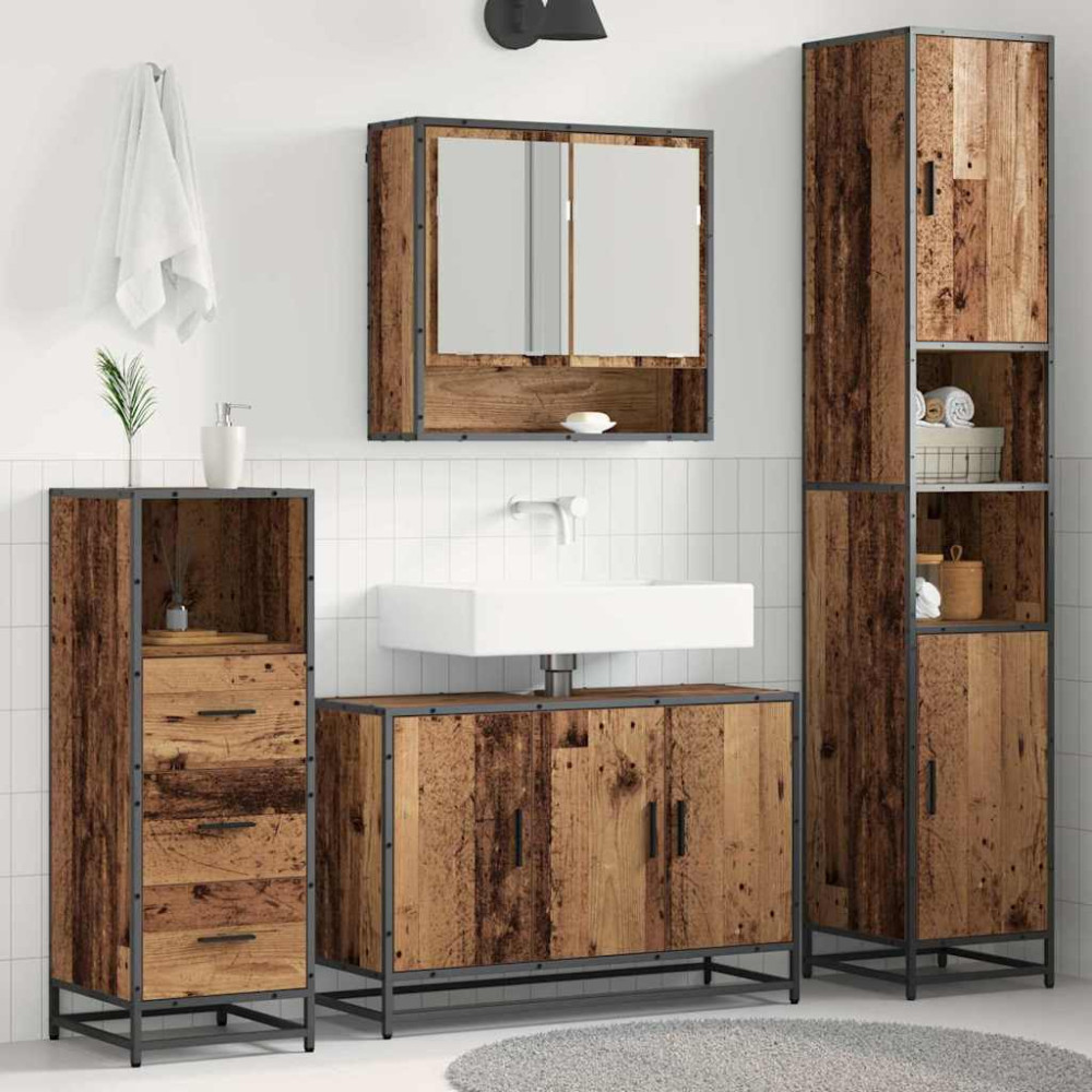 Produktbild för Badrumsmöbelset med hylla 3 pcs Gammalt trä Konstruerat trä