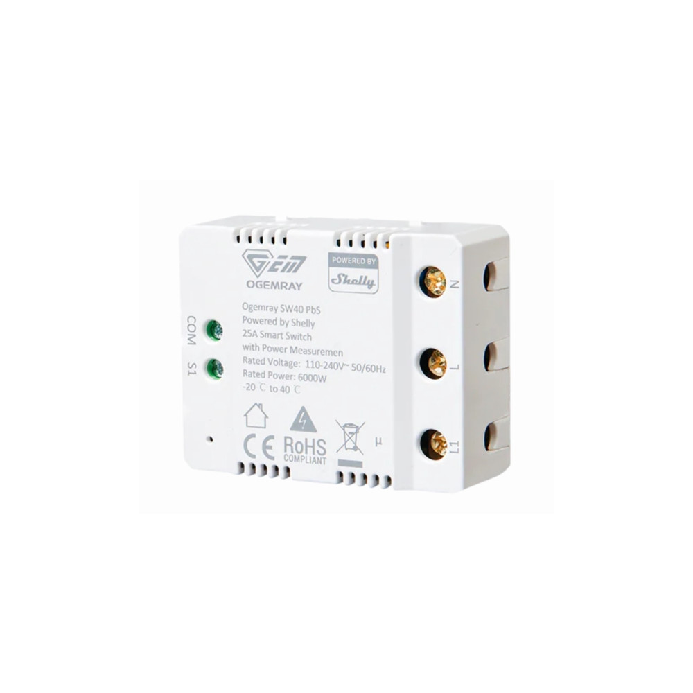 Produktbild för Shelly SHELLY_PBS_SW40, Smart relä, Vit, HTTPS, TLS, 6000 W,...
