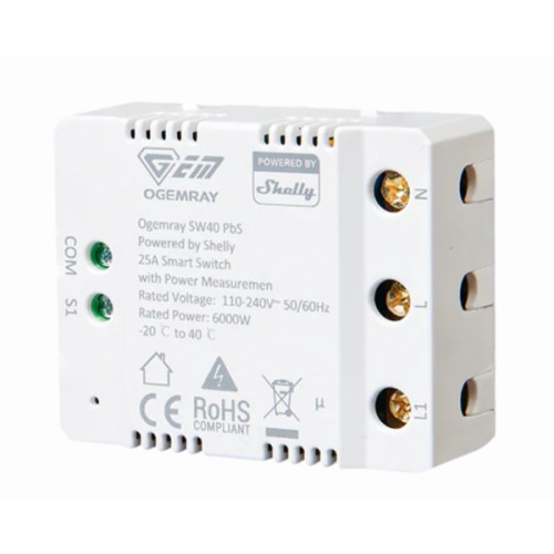 Shelly Shelly SHELLY_PBS_SW40, Smart relä, Vit, HTTPS, TLS, 6000 W,...