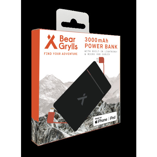 Bear Grylls 3000mAh Power Bank with Built-in Lightning & Micro USB Cable - Övrigt inom gaming