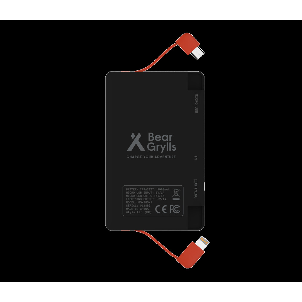 Produktbild för Bear Grylls 3000mAh Power Bank with Built-in Lightning & Micro USB Cable