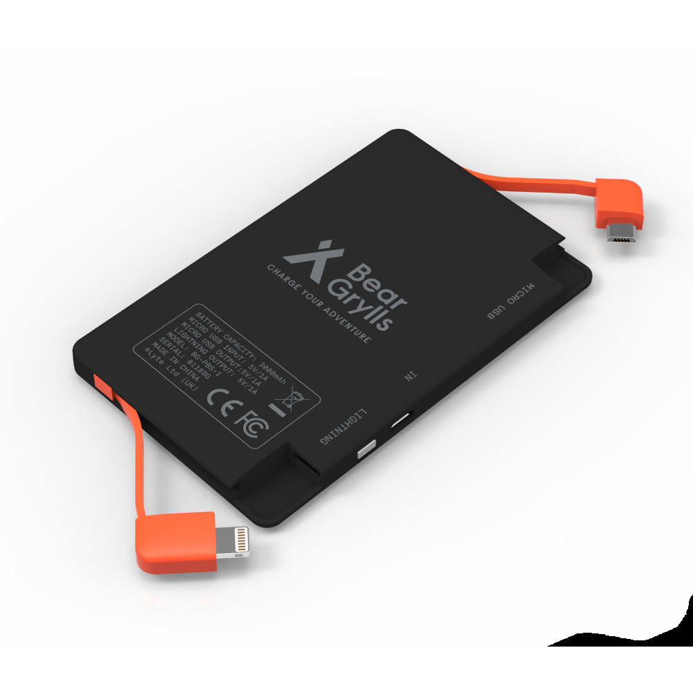 Produktbild för Bear Grylls 3000mAh Power Bank with Built-in Lightning & Micro USB Cable