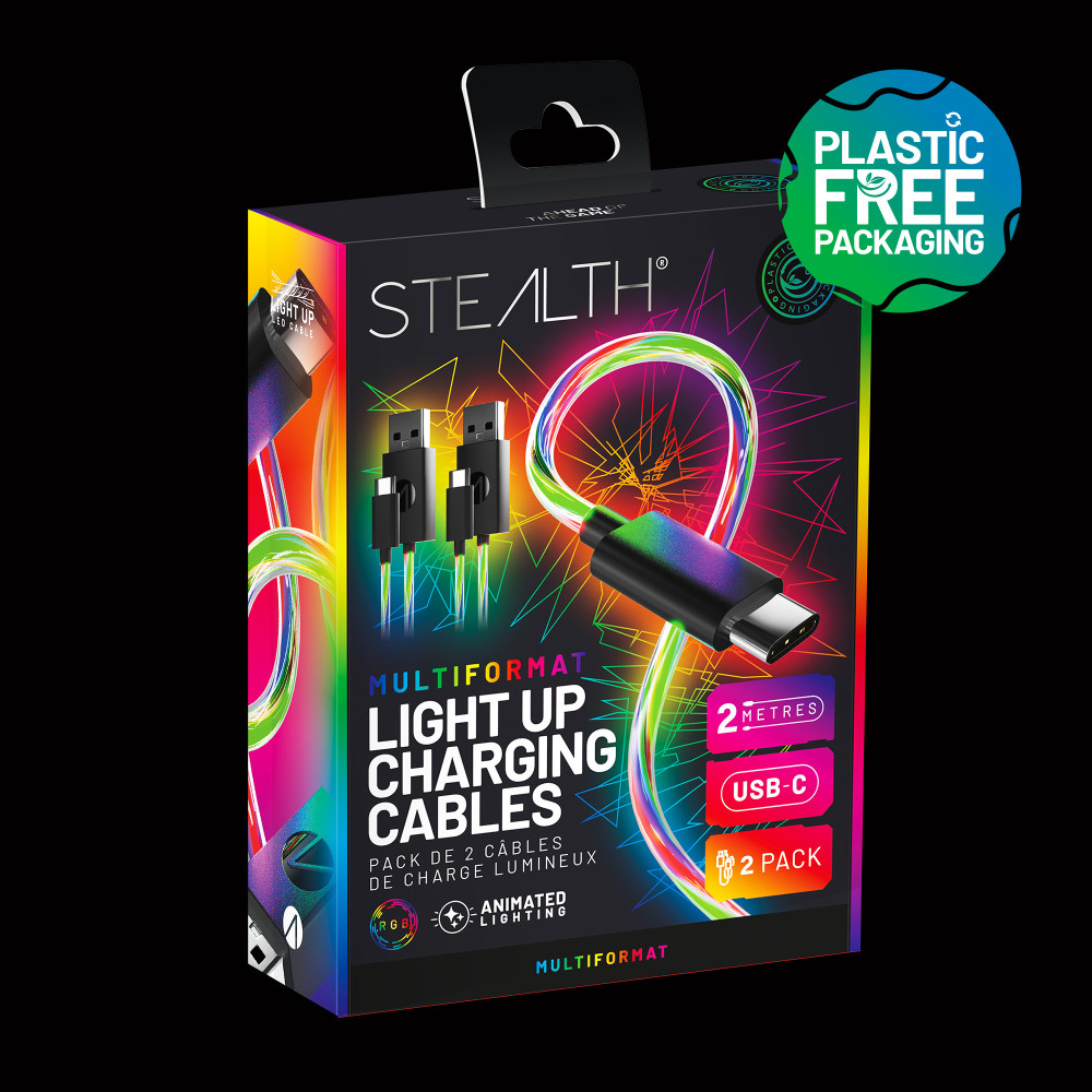 Produktbild för Stealth Light Up Charging Cables Multiformat - 2m Twin Pack