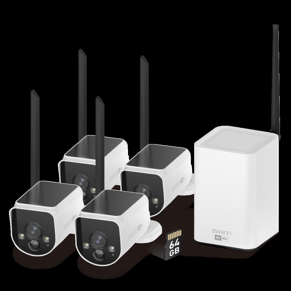 Produktbild för Swann MaxRanger4K™ 4-Pack Trådlös Kamera Övervakningssystem inkl 64GB SD Card Hub