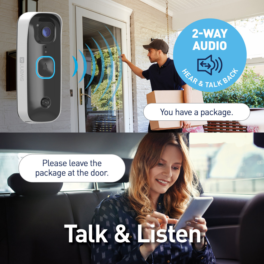 Produktbild för Swann Buddy4K Videodörrklocka med SwannShield AI röstassistent