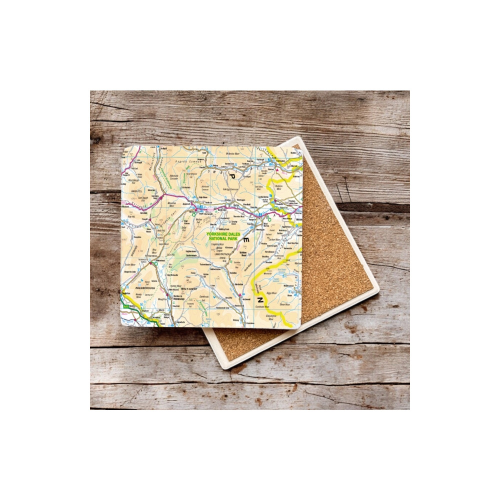 Produktbild för OS Map Ceramic Single Coaster - Yorkshire Dales National Park