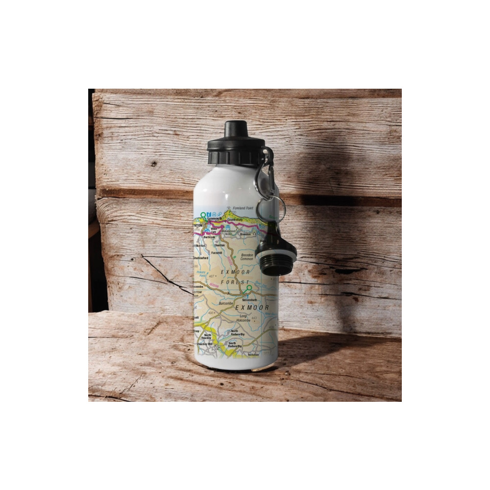 Produktbild för OS Map 600ml Metal Water Bottle - Exmoor National Park