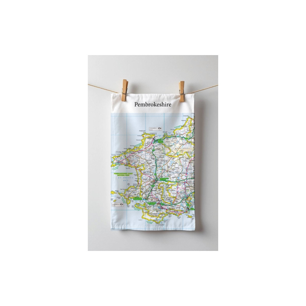 Produktbild för OS Map Tea-towel - Pembrokeshire Coast National Park