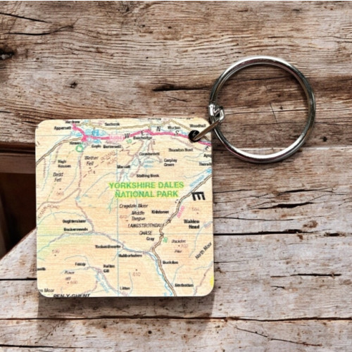The Sugar Shed OS Map Wooden Square Key-ring - Yorkshire Dales National Park