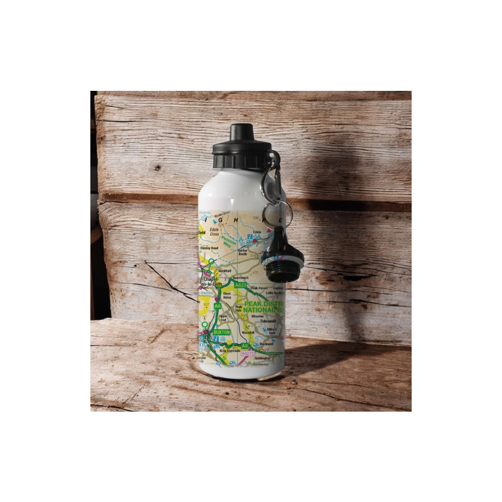Produktbild för OS Map 600ml Metal Water Bottle - Peak District National Park