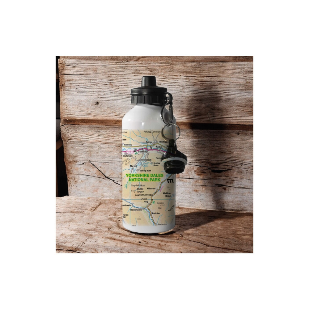 Produktbild för OS Map 600ml Metal Water Bottle - Yorkshire Dales National Park